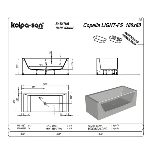 Kolpa Samostojeća Kada Copelia Light-FS 180x80 590150