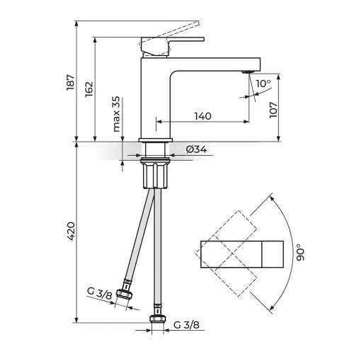 Rosan Quadro White za lavabo M Size JQ30201W - tehnički crtež