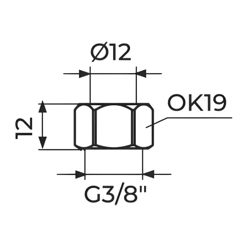 Rosan Navrtka 3/8" - niklovana ø 12mm PN38 - tehnički crtež