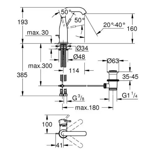 Grohe Essence za lavabo M size Hard Graphite 23462AL1 - tehnički crtež