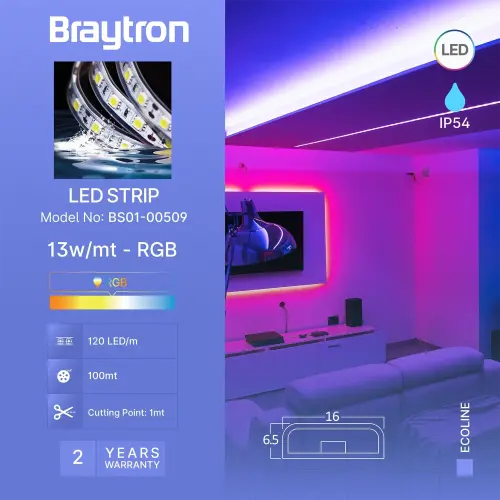 Braytron LED Traka 220V 13W 120LED 5050 RGB 220V IP54 BS01-00509