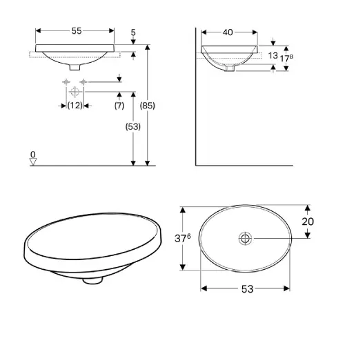 Geberit Lavabo 550x400mm Ugradni Variform Ovalni Bez Preliva 500.718.01.2