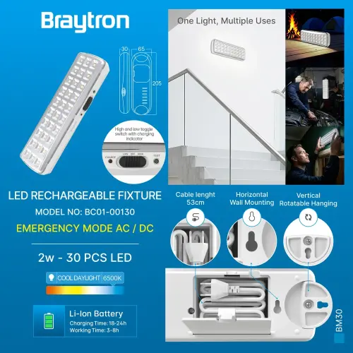 Braytron LED Punjiva Lampa BM30 30LED 6500K Bela BC01-00130