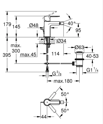 Grohe Lineare za bide 33848001 - tehnički crtež