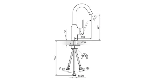Rosan B2 za lavabo JB30303 3 cevi - tehnički crtež