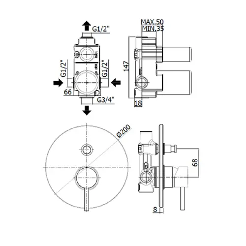 Paffoni Stick SK015CR Arm. za tuš kadu ugradna sa preb.