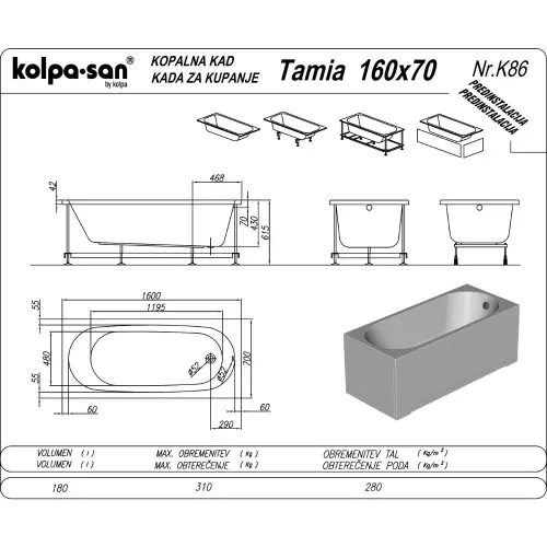 Kolpa Kada Tamia 160x70 UN 752900