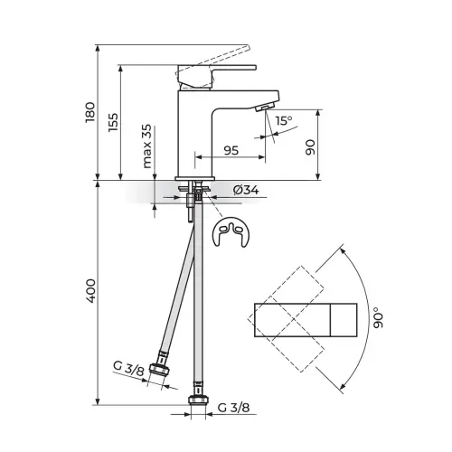 Rosan Quadro za lavabo JQ30101 - tehnički crtež