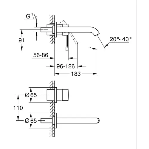 Grohe Essence ugradna za umivaonik 19408001 - tehnički crtež