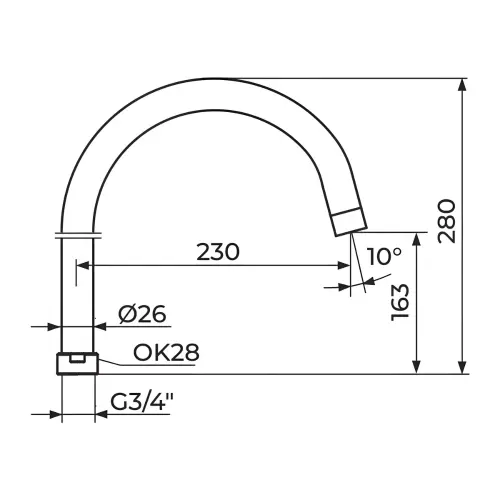 Rosan Izliv J 230 - ø24 mm sa Neoperl HC perlatorom PIJ38XO - tehnički crtež