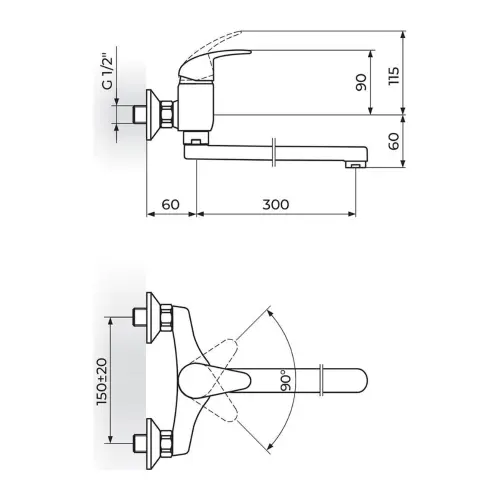 Rosan Perla Zidna ovalni izliv 300 mm JP321030 - tehnički crtež