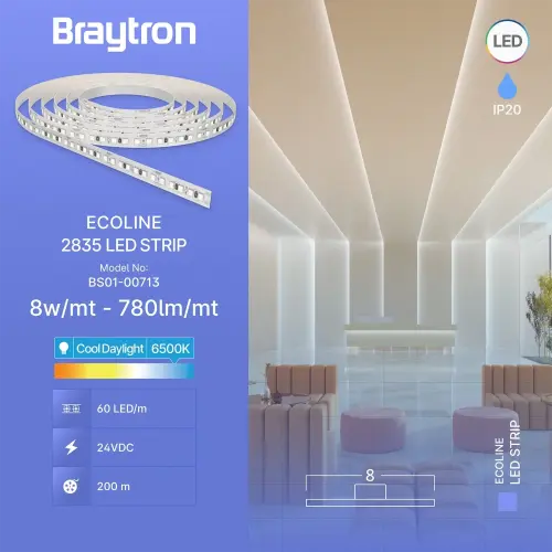 Braytron LED Traka 8W 60LED 2835 6500K 24V IP20 10M BS01-00713