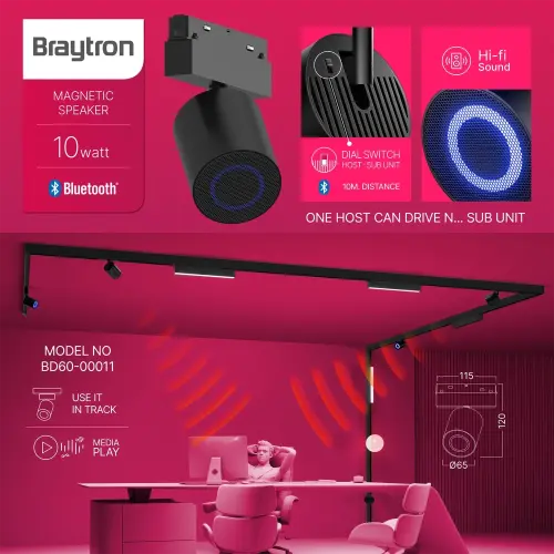 Braytron Zvučnik za Magnetnu Šinu 10W Crni 48VDC BD60-00011