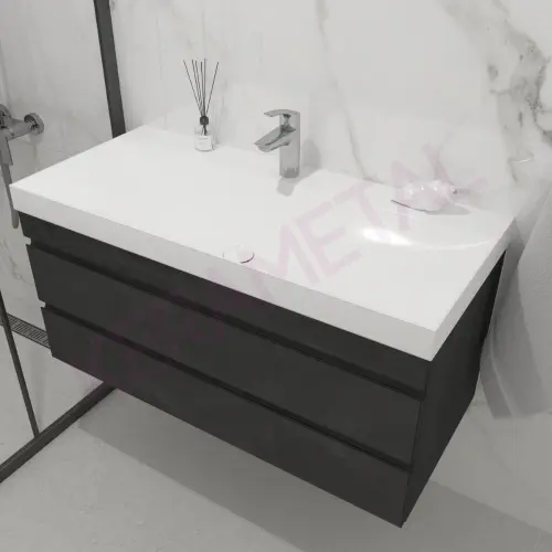 Kolpa San Naomi Set Delux 100cm Crna (Ormarić sa umivaonikom + Ogledalo/ormarić + Visoki ormarić)