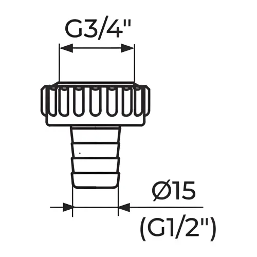Rosan Holender 3/4" za baštensku slavinu 1/2" - Plastični PHOL0312 - tehnički crtež