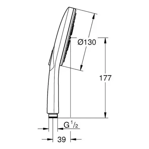 Grohe Rainshower SmartActive 130 tuš ručica 3 funkcije 26574000 - tehnički crtež