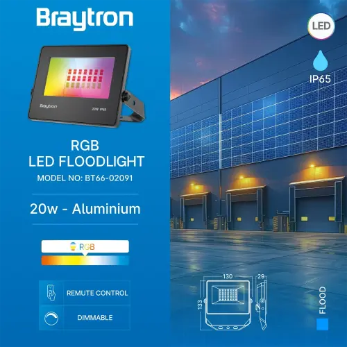 Braytron LED Reflektor 20W Crni RGB IP65 BT66-02091