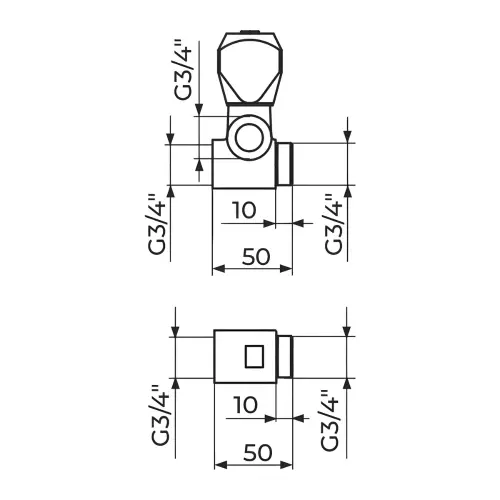 Rosan Klasik Fumme Priključno-prolazniventil sa priklj. 3/4", za baterije AF56134 - tehnički crtež