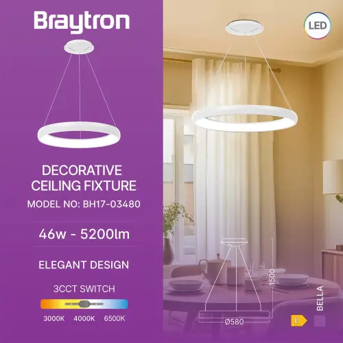 Braytron LED Visilica Okrugla 46W Beli CCT IP20 BH17-03480