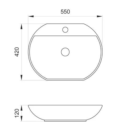 Elegant 550x420/120mm nadgradni lavabo - tehnički crtež
