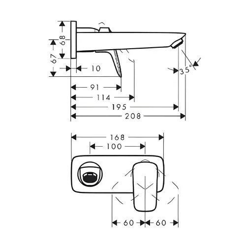 Hansgrohe Logis ugradna za lavabo matt Black 71220670 - tehnički crtež