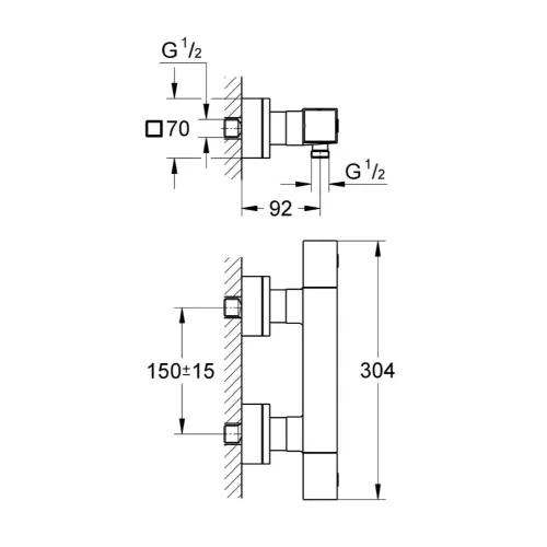 Grohe Grohtherm CUBE TERMO za tus kadu 34488000 - tehnički crtež