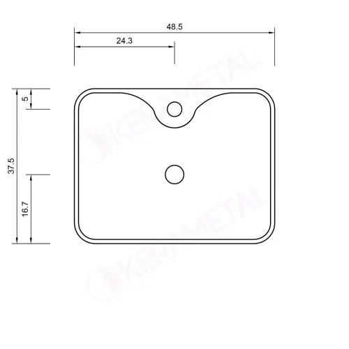Elegant 480x370/130mm CRNI MAT nadgradni lavabo - tehnički crtež
