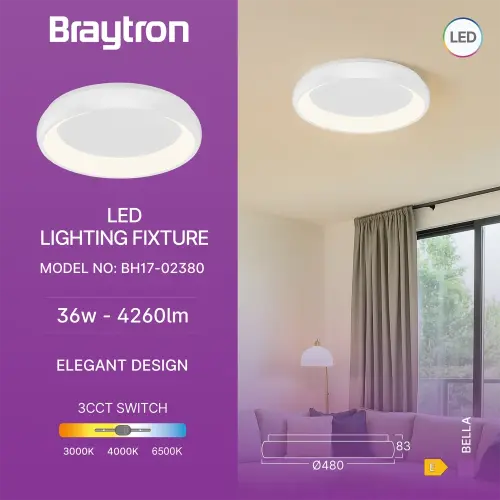 Braytron LED Plafonjera Okrugla 36W Beli CCT IP20 BH17-02380