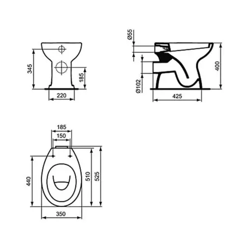 Ideal Standard Alpha WC šolja baltik T530801 - tehnički crtež