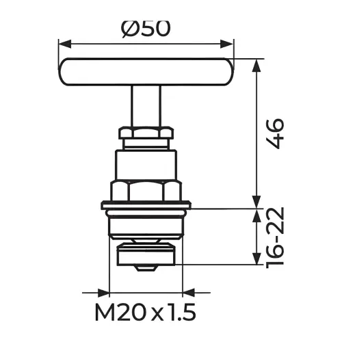 Rosan Gornji deo prolaznog ventila - M20x1.5 PGD1212S - tehnički crtež