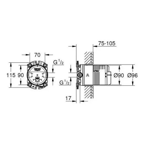 Grohe ugradni set za Rainshower tus ruze 26483000 - tehnički crtež