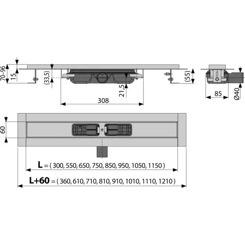 Alca APZ101LOW 850mm INOX - tehnički crtež