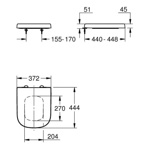 Grohe Euro Ceramic WC daska Soft close 39330002 - tehnički crtež