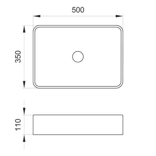 Elegant 500x350/110mm nadgradni lavabo - tehnički crtež