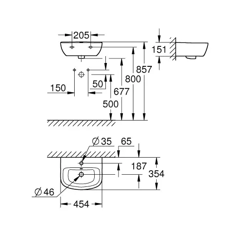 Grohe Bau Ceramic Umivaonik 45 39424000 - tehnički crtež