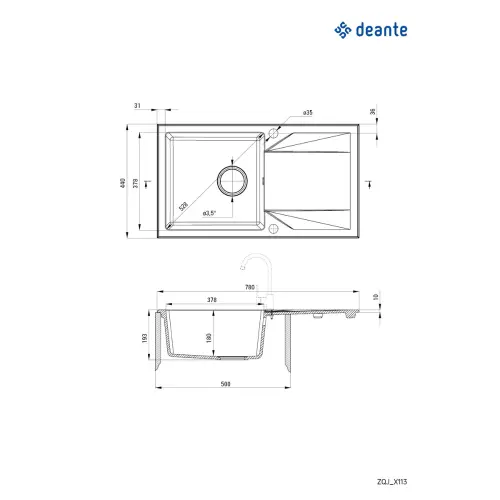 Deante Evora ZQJ N113 ugradna Crna 780x440/193mm