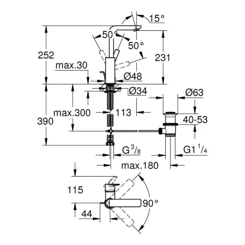 Grohe Lineare za lavabo L size 23296001 - tehnički crtež