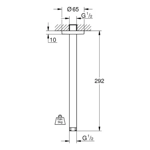 Grohe Rainshower držač tuš ruže plafonski 292mm 28497000 - tehnički crtež