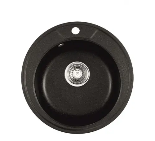 Inter Ceramic Sudopera usadna okrugla 49x49x20 sifon 11 cm granit crna+s1