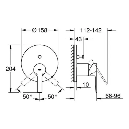 Grohe Lineare mešač sa prebacivačem Supersteel 24064DC1 - tehnički crtež