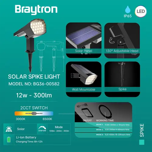 Braytron LED Ubodna Svetiljka 12W Sivi 2-IN-1 IP65 BG36-00582