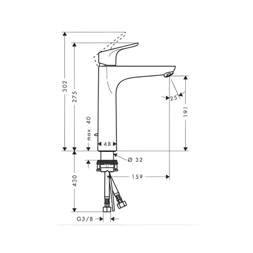 Hansgrohe Focus 190 za lavabo 31608000 - tehnički crtež