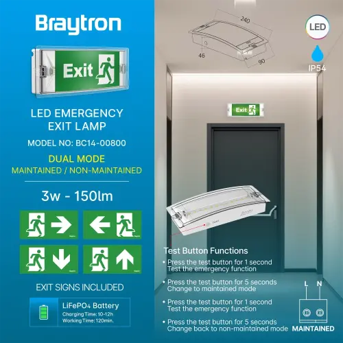 Braytron Panik Svetiljka LED 3W Dual IP54 Bela BC14-00800