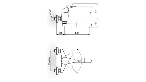 Rosan King Zidna 150mm J321015 - tehnički crtež