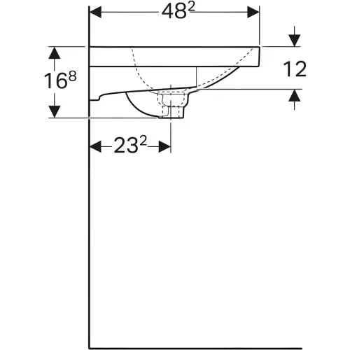 Geberit Acanto lavabo sa površinom za odlaganje 75x482cm 500.622.01.2 - tehnički crtež