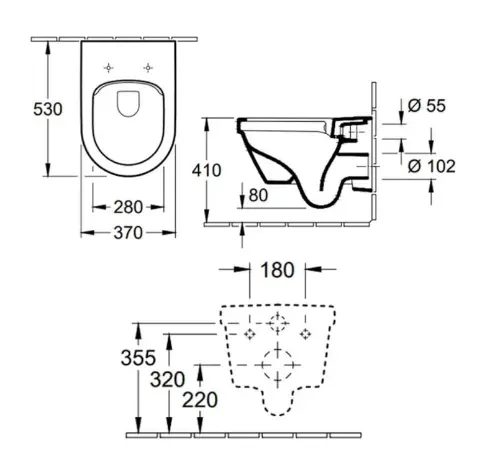 Villeroy & Boch Architectura konzolna WC šolja Rimless sa Soft close wc daskom 5684HR01 - tehnički crtež