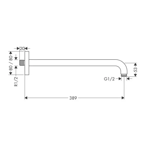 Hansgrohe Držač tuš ruže E 389MM 27446000 - tehnički crtež