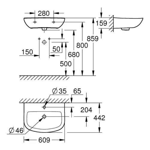 Grohe Bau Ceramic Umivaonik 60 39421000 - tehnički crtež