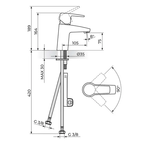 Rosan Cubo za lavabo JC30101 - tehnički crtež