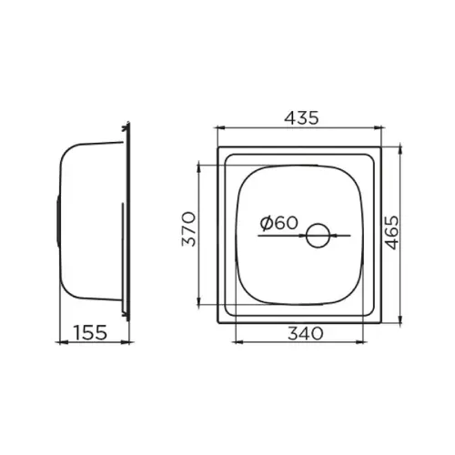 Metalac Quadro 1D inox, fi60-kockica 465x435